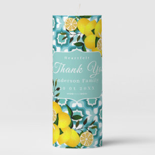 Lemon Mediterranean Tiles Blue Pillar Candle