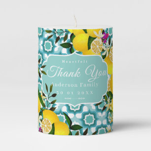 Lemon Mediterranean Tiles Blue Pillar Candle