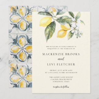 Lemon Mediterranean Tiles Butter Yellow Wedding Invitation