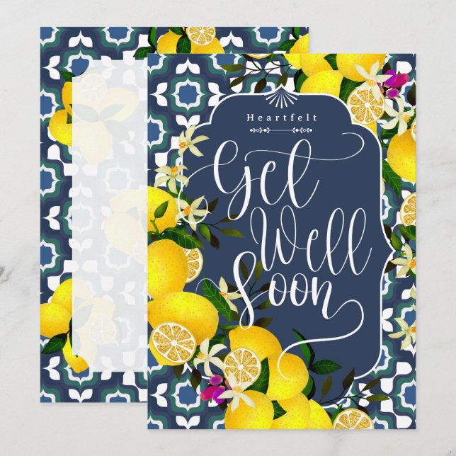 Lemon Mediterranean Tiles  Get Well Soon Card (Front/Back)