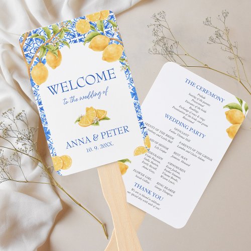 Lemon Mediterranean Tiles Italy Wedding Program Hand Fan