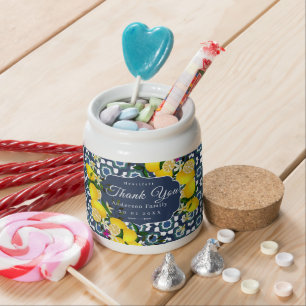 Lemon Mediterranean Tiles Navy Blue White Candy Jar