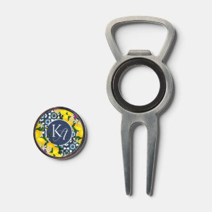 Lemon Mediterranean Tiles Navy Blue White Divot Tool