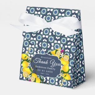 Lemon Mediterranean Tiles Navy Blue White Favor Boxes