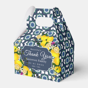 Lemon Mediterranean Tiles Navy Blue White Favor Boxes