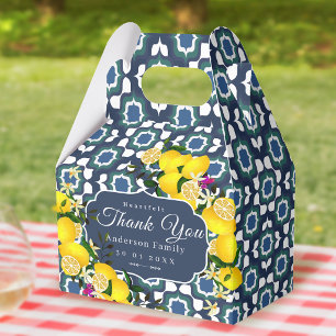 Lemon Mediterranean Tiles  Navy Blue White Favor Boxes