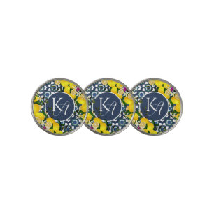Lemon Mediterranean Tiles Navy Blue White Golf Ball Marker