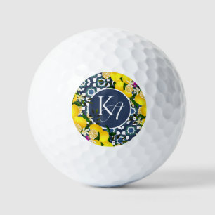 Lemon Mediterranean Tiles  Navy Blue White Golf Balls
