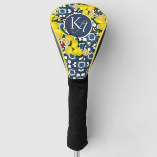 Lemon Mediterranean Tiles Navy Blue White Golf Head Cover