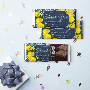 Lemon Mediterranean Tiles Navy Blue White Hershey Bar Favors