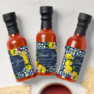 Lemon Mediterranean Tiles Navy Blue White Hot Sauces