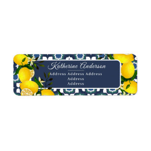 Lemon Mediterranean Tiles Navy Blue White Label
