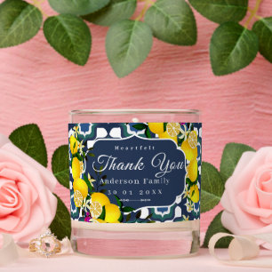 Lemon Mediterranean Tiles Navy Blue White Scented Candle