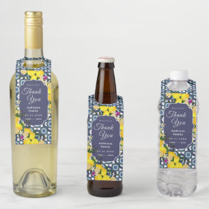 Lemon Mediterranean Tiles Navy Bottle Hanger Tag