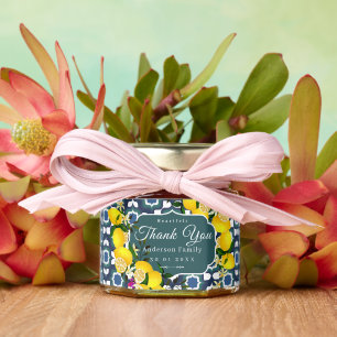 Lemon Mediterranean Tiles Navy Honey Jar Favors