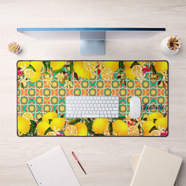 Lemon Mediterranean Tiles Orange Desk Mat (Office 1)