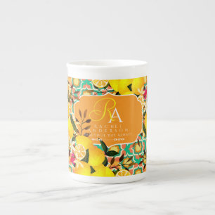 Lemon Mediterranean Tiles Orange Green Bone China Mug