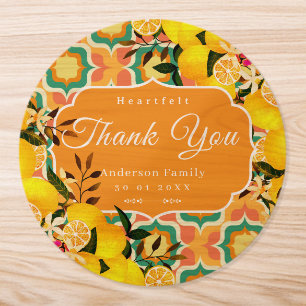 Lemon Mediterranean Tiles  Orange Green Classic Round Sticker