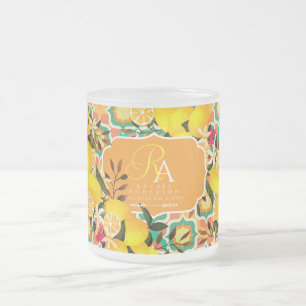Lemon Mediterranean Tiles Orange Green Frosted Glass Coffee Mug