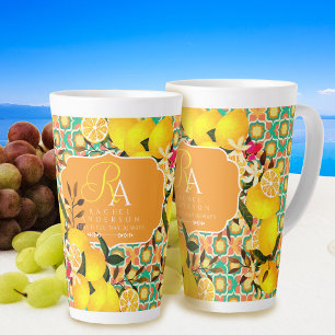 Lemon Mediterranean Tiles Orange Green Latte Mug