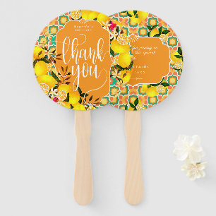 Lemon Mediterranean Tiles Orange Green Thank You Hand Fan