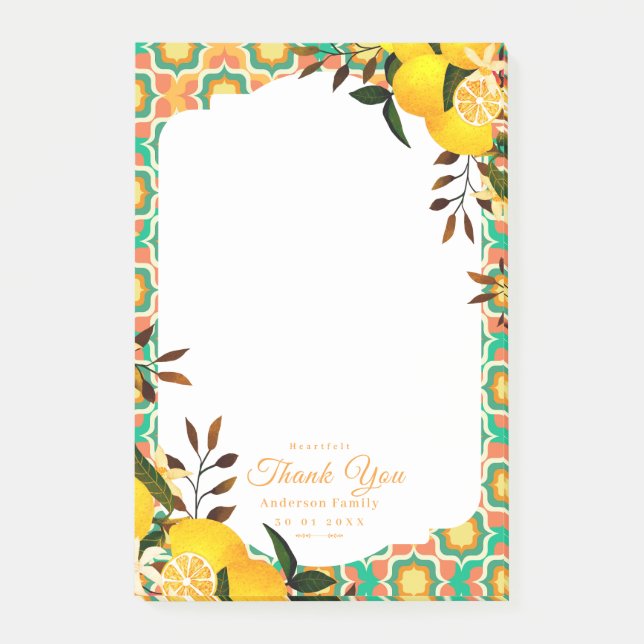 Lemon Mediterranean Tiles Orange Post-it Notes (Front)