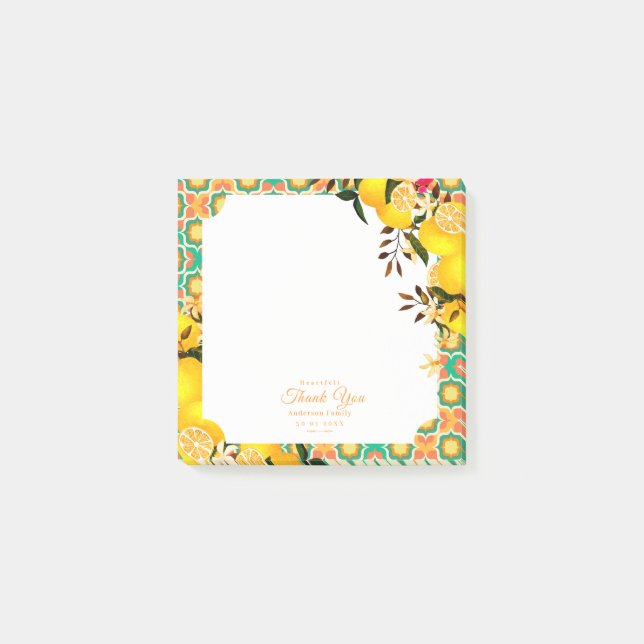 Lemon Mediterranean Tiles Orange Post-it Notes (Front)