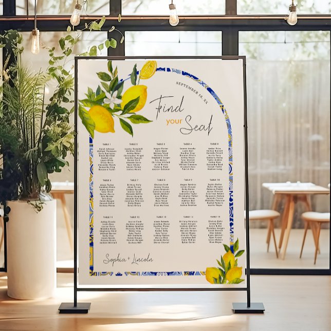 Lemon Mediterranean Wedding Seating Chart Foam Board (Creator Uploaded)