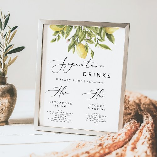 Lemon Mediterranean Wedding Signature Drinks Poster