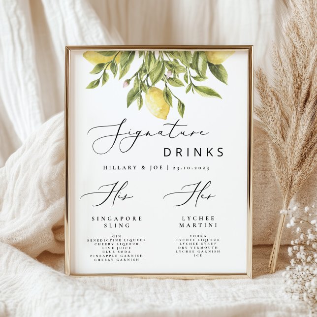 Lemon Mediterranean Wedding Signature Drinks Poster (Creator Uploaded)