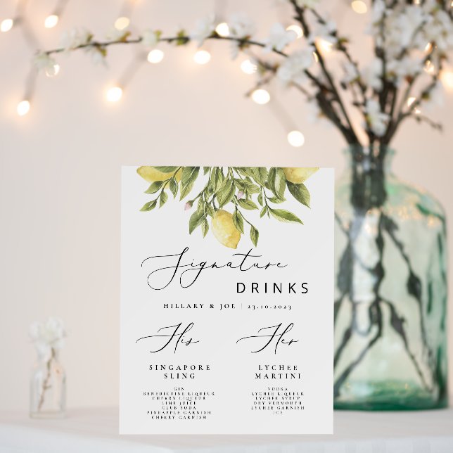 Lemon Mediterranean Wedding Signature Drinks Sign (In Situ (Wedding))