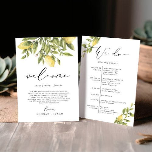 Lemon Mediterranean Wedding Welcome Bag card