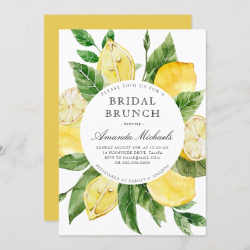 Lemon Mediterranean Yellow Bridal Brunch Shower Invitation