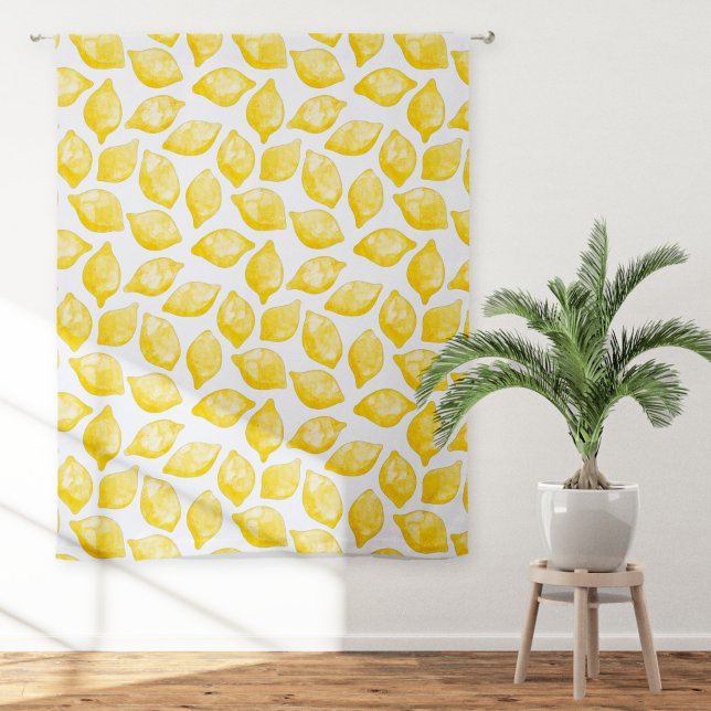 Lemon Mediterranean Yellow White Watercolor Sheer Curtains (Creator Uploaded)