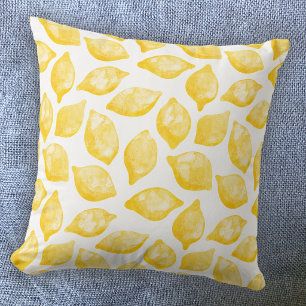 Lemon Mediterranean Yellow White Watercolor Throw Pillow