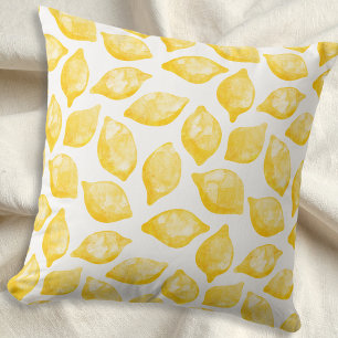 Lemon Mediterranean Yellow White Watercolor Throw Pillow