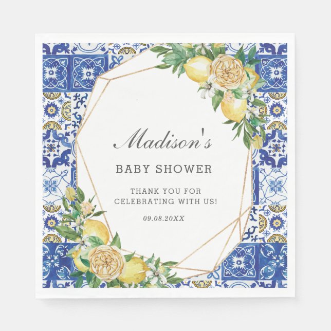 Lemon Meditteranean Birthday Bridal Baby Shower Napkins (Front)