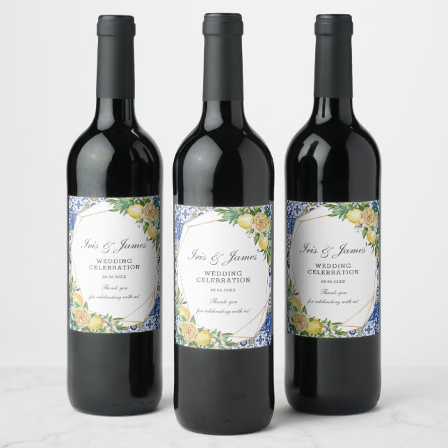Lemon Meditteranean Birthday Bridal Baby Shower   Wine Label (Bottles)