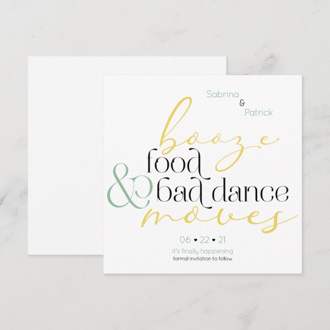 Lemon Mint Booze Food Bad Dance Moves Save theDate Invitation (Front/Back)