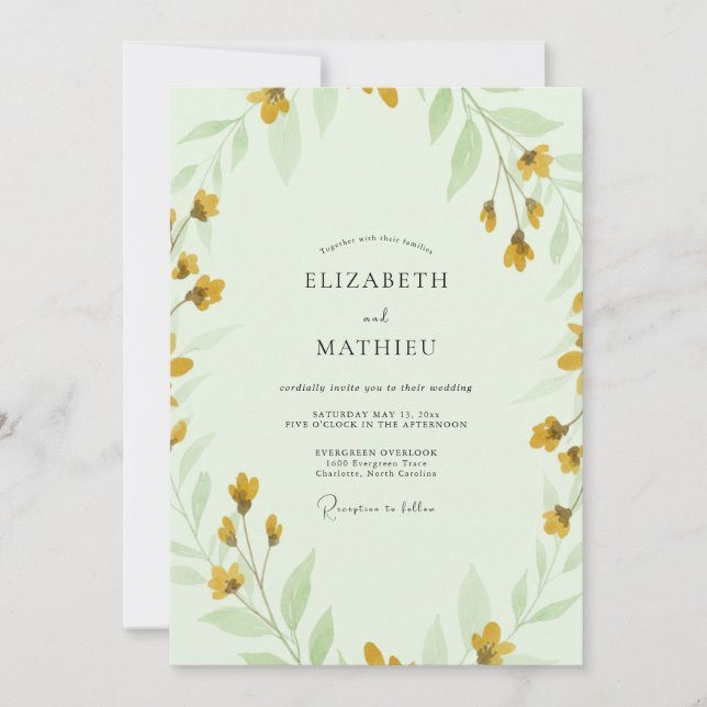 Lemon Mint Wildflower Wedding Invitation (Front)