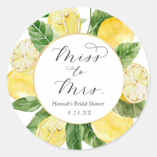 Lemon Miss to Mrs Bridal Shower Classic Round Sticker
