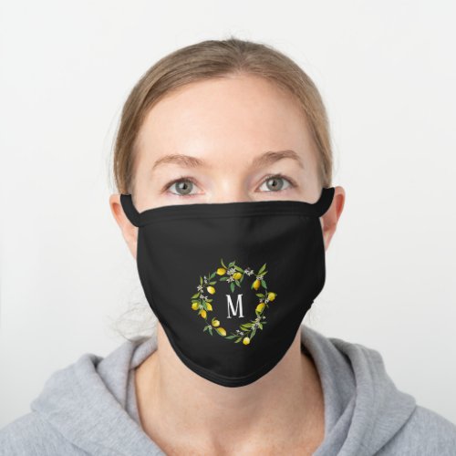 Lemon Modern Monogram Reusable Black Cotton Face Mask