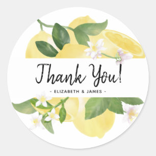 Lemon Modern Rustic Script Thank You Classic Round Sticker