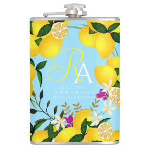 Lemon Monogram Blue Flask