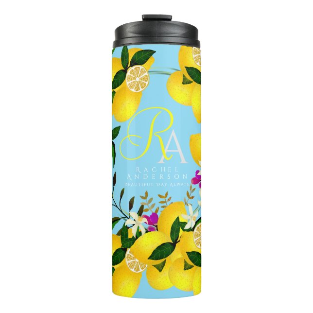 Lemon Monogram Blue Thermal Tumbler (Front)