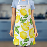 Lemon Monogram Botanical Pattern Apron<br><div class="desc">This monogram apron features a watercolor lemon pattern with solid white at the top for your name.</div>