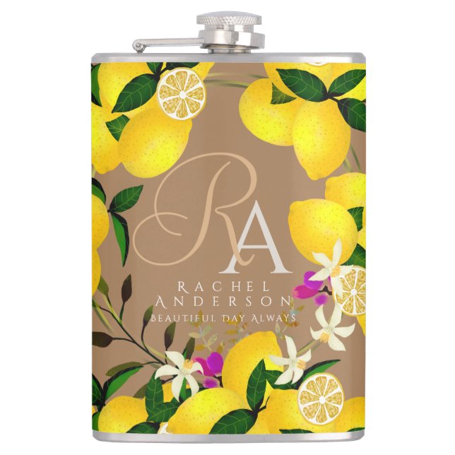 Lemon Monogram Brown Flask (Front)