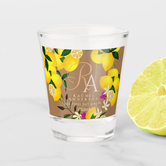 Lemon Monogram Brown  Shot Glass (Front)