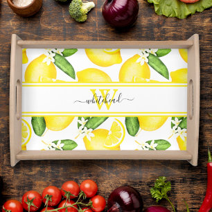 Lemon Monogram Citrus Botanical Serving Tray