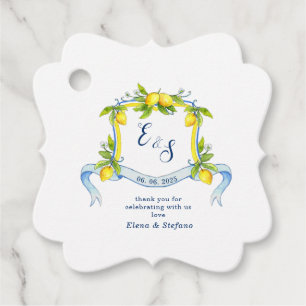 Lemon monogram Crest wedding Thank you Favor Tags
